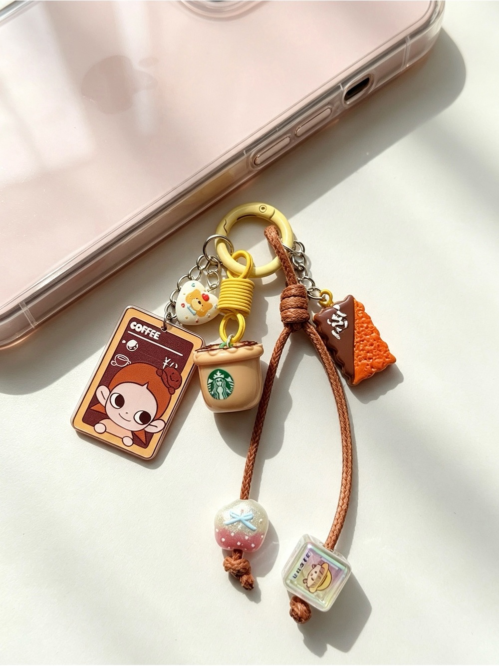 Starbucks Pop‑Mart Bag Charm | Phone Keychain Cake Coffee Cup Pendant Brown Ye